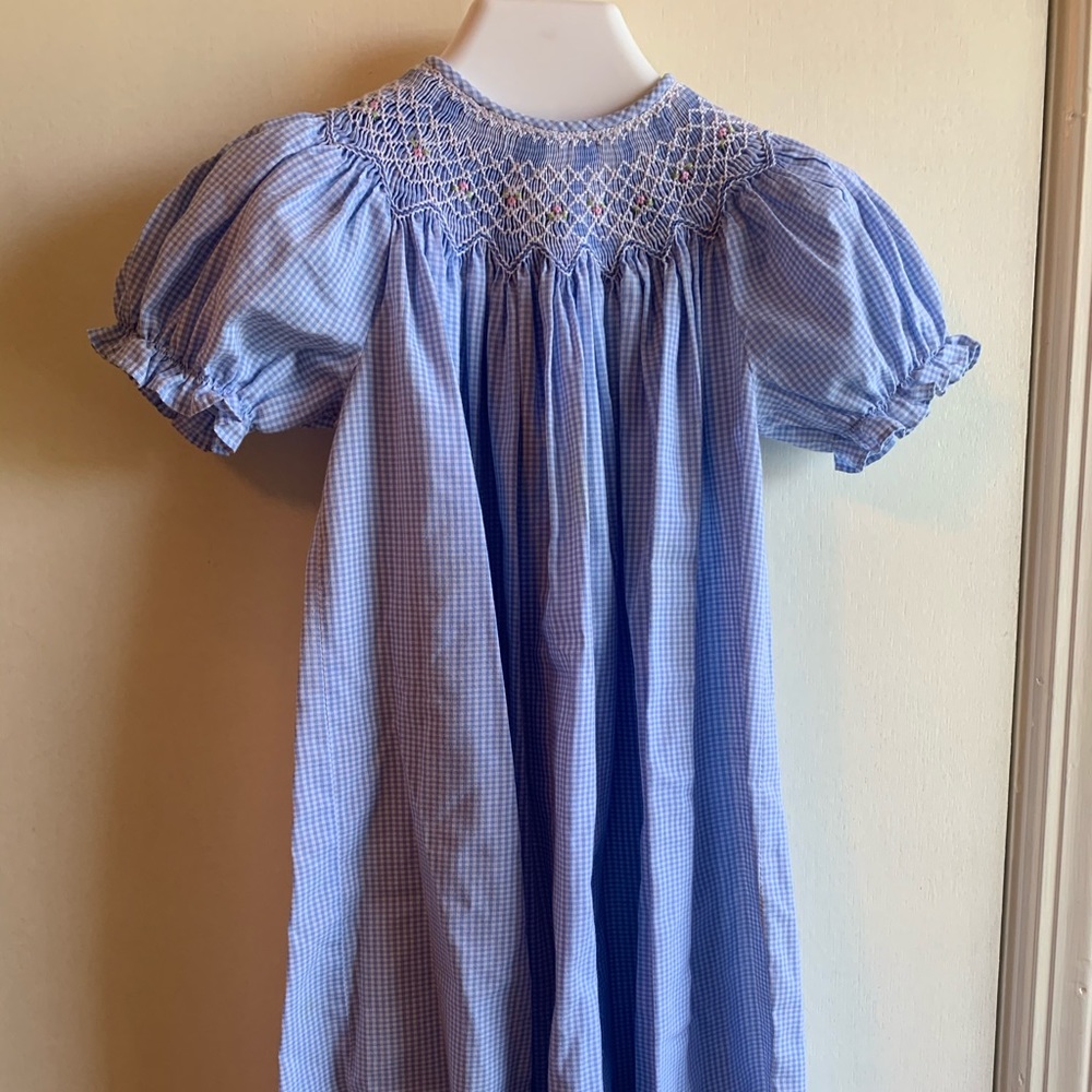 Blue Gingham Smocked Dress